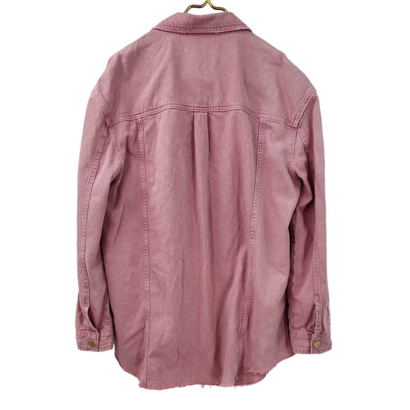 River Island Pink Chambray Snap Button Raw Edge Gold Button Small Oversized - Picture 2 of 10